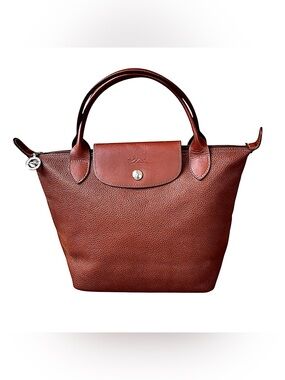 LONGCHAMP Le Pliage Cognac Pebbled Leather Satchel